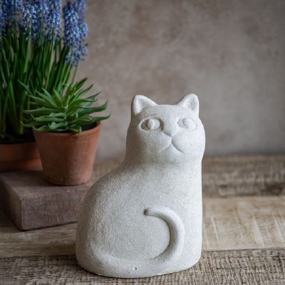 9" Gray Cement Cat Figurine
