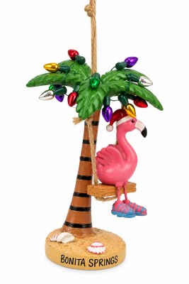 4" Bonita Springs Flamingo Swing in Palm Ornament