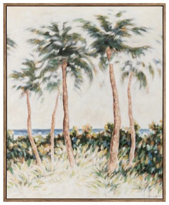 44" x 36" Five Palm Trees on the Beach Framed Coastal Canvas
