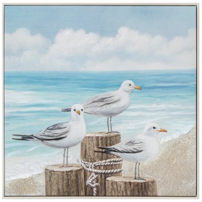 32" Sq Seagull Trio Framed Coastal Canvas