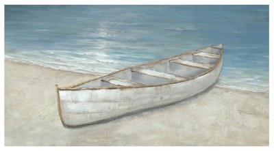 26" x 48" Canoe on the Beach Painted on a Wood Plaque Coastal Wall Art
