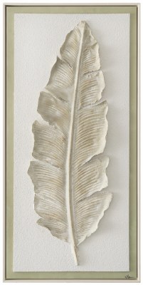 52" x 25" 3D Beige Tropical Leaf 1 Framed Canvas