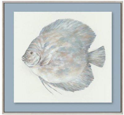 27" Sq Blue Big Face Fish Framed Coastal Canvas