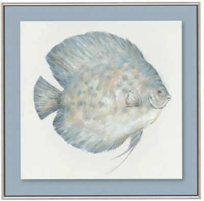 27" Sq Blue Small Face Fish Framed Coastal Canvas