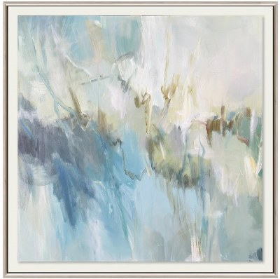 36" Sq Blue at the Bottom Abstract Framed Canvas