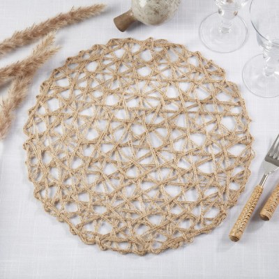 15" Round Natural Crazy Weave Placemat