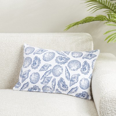 13" x 20" Blue Sea Shells on White Coastal Pillow