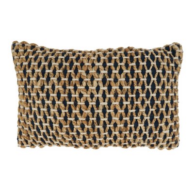 12" x 20" Navy Blue and Jute Net Pillow