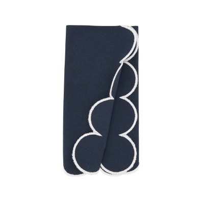 20" Navy Blue and White Scallop Edge Fabric Napkin