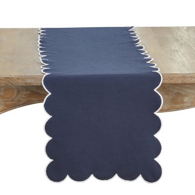 72" Navy Blue and White Scallop Edge Table Runner