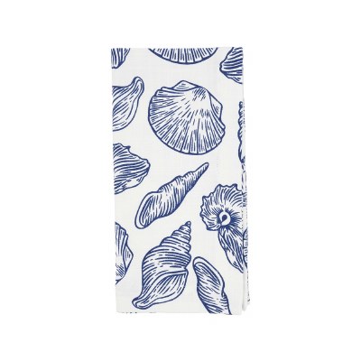 20" Blue Sea Shells on White Coastal Fabric Napkin