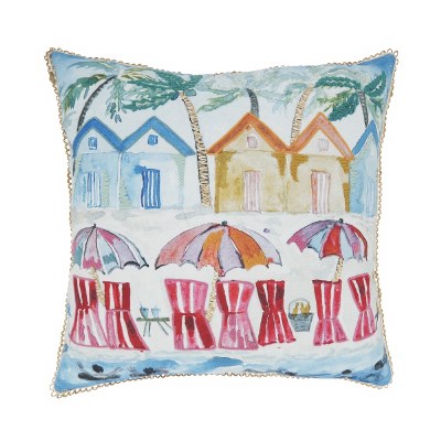 20" Square Beach Cabanas Outdoor Coastal Pillow