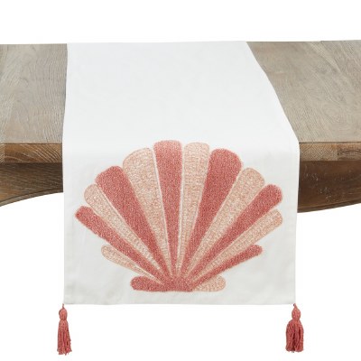 72" Coral Seashell Embroidered Coastal Coastal Table Runner