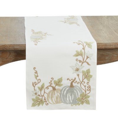 70" Multipastel Pumpkins and Blossoms Embroidered Table Runner Fall and Thanksgiving
