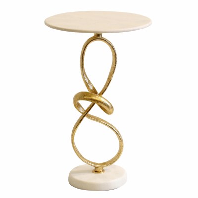 16" Round White Marble Top and Gold Twist Base End Table