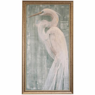 62" x 32" White Feathered Egret Gel Textured Framed Coastal Print
