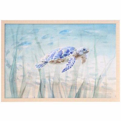 27" x 39" Blue Sea Turtle Swimming Gel Textured Framed Coastal Print