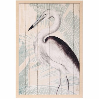 39" x 27" Crane With Palm Leaves 2 Gel Textured Framed Coastal Print