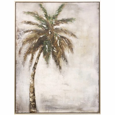 40" x 30" Palm Tree in a White Coastal Canvas Framed