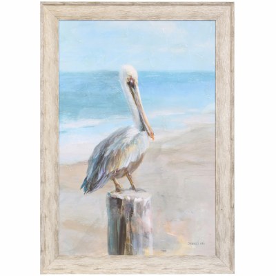 42" x 30" Pelican by the Sea Gel Textured Framed Coastal Print