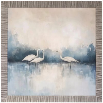 43" Sq Three White Egrets Coastal Framed Print Under Glass