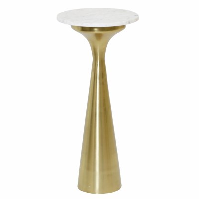 10" Round White Marble Top and Bronze Base End Table