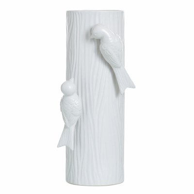 16" White Two 3D Birds Ceramic Vase