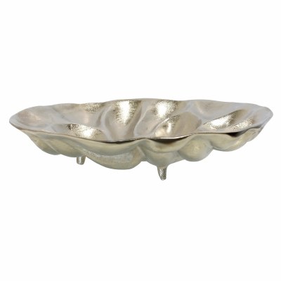 18" Round Silver Metal Textured Decorative Bowl