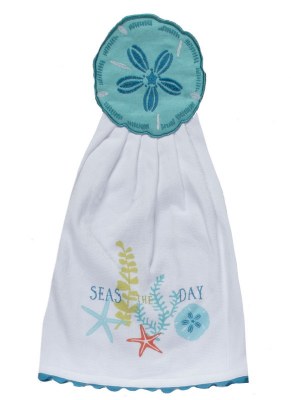18" x 10" Sand Dollar "Seas The Day" Hang Up Kitchen Towel