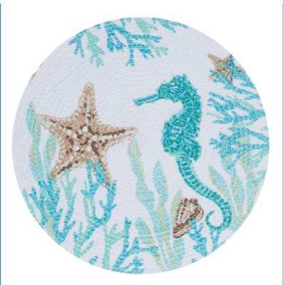 14.5" Round Beachcombers Seahorse Braided Placemat
