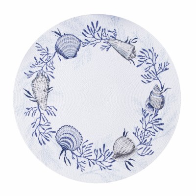14.5" Round Blue Shells Braided Placemat