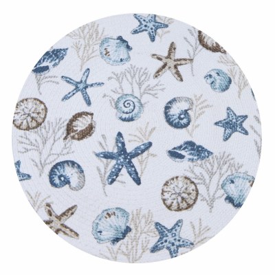 14.5" Round Blue and Brown Shells Braided Placemat