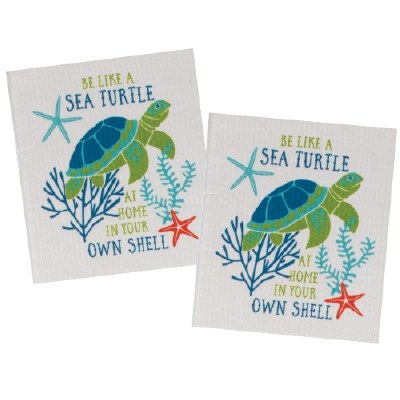 Set of Two 8" x 6.5" Turtle Swedish Dish Cloths