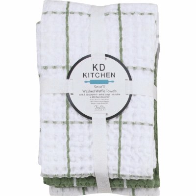 Set of Three 30" x 20" Green Waffle Kitchen Towels