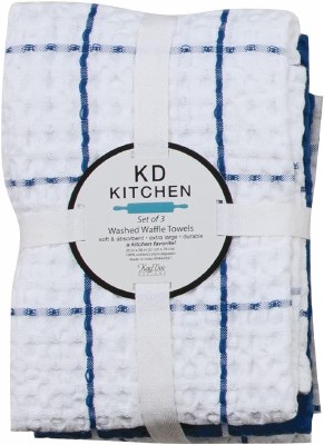 Set of Three 30" x 20" Dark Blue Waffle Kitchen Towels