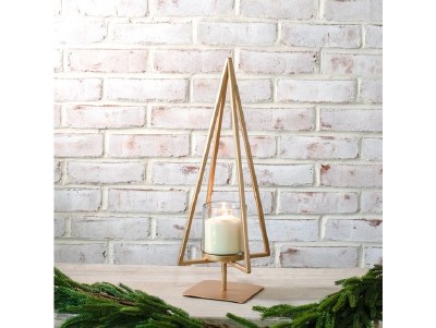 18" Gold Metal Christmas Tree and Glass Votive Holder