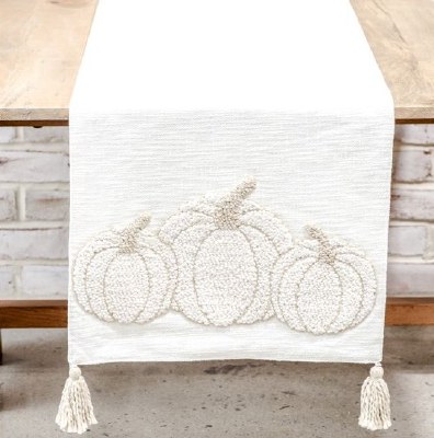 72" Ivory Pumpkin Embroidered Table Runner Fall and Thanksgiving