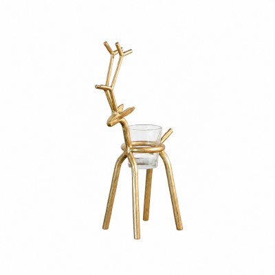 12" Gold Long Leg Reindeer Metal Votive Candleholder