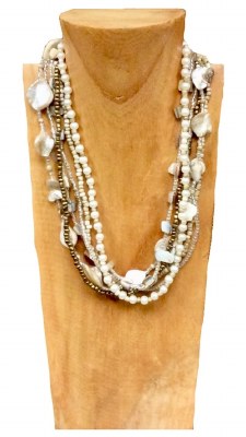 Ivory Six Strand Mother of Pearl and Beads Necklace