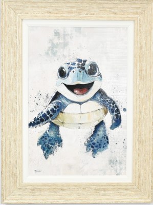 32" x 24" Blue Sea Turtle Hatchling Gel Textured Coastal Print in a Sand Frame