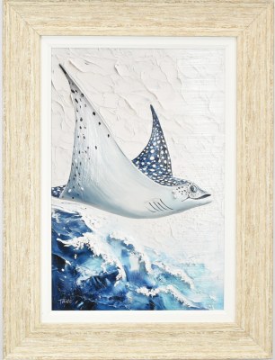 32" x 24" Blue Flop Sea Ray Gel Textured Coastal Print in a Distressed Sand Frame