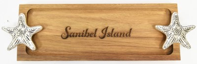 6" x 17" "Sanibel Island" Starfish Handle Wood Tray With Starfish Picks