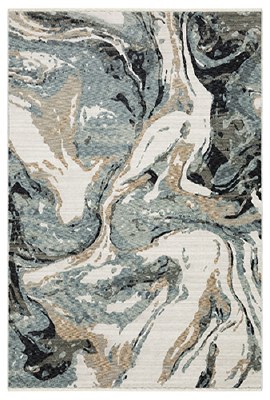 5.3' x 7' Blue and Tan Swirl Echo 07 Rug