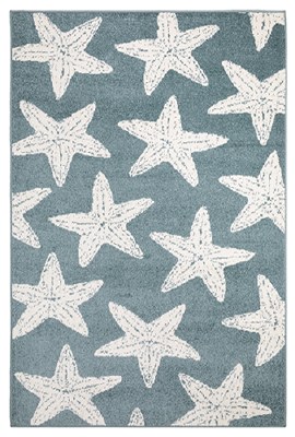 5.3' x 7' White Starfish on Blue Quinn qui02 Rug