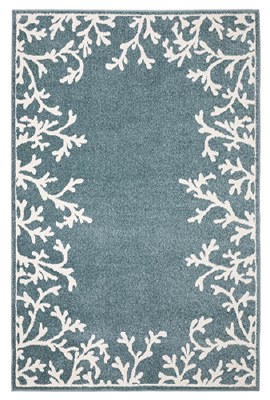 5.3' x 7' White Coral Boarder on Blue Quinn qui07 Rug