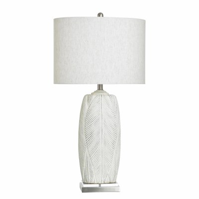 33" White and Silver Polyresin Long Leaf Table Lamp