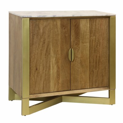 38" Brown and Distressed Bronze Two Doors and a Marble Top Cabinet