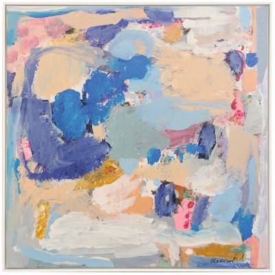 40" Sq Blue and Multicolor Abstract Framed Canvas