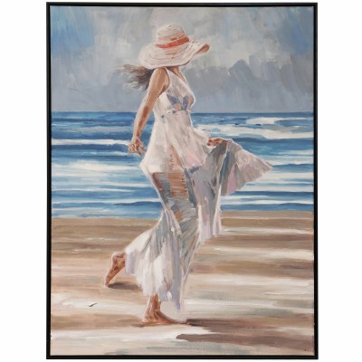 47" x 36" Elegant Shore Stroll Coastal Framed Canvas