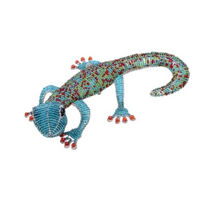 5.5" Blue and Multicolor Beaded Gecko